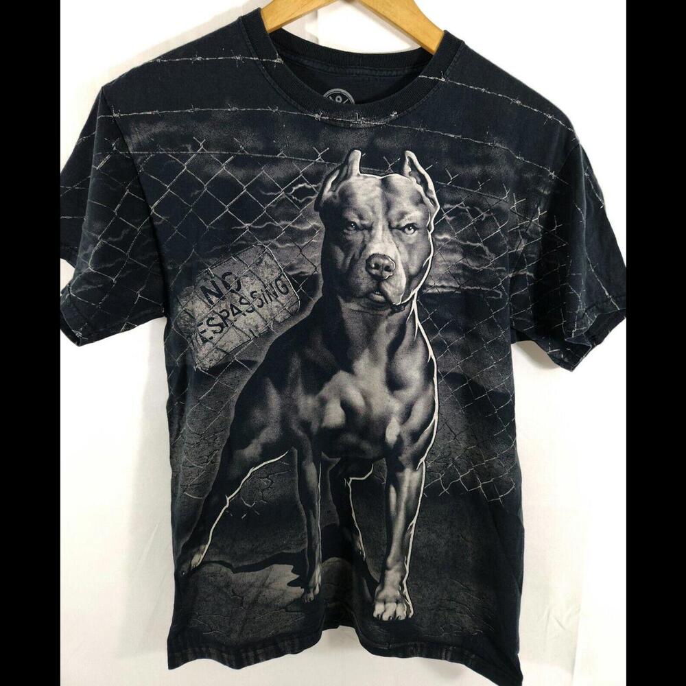 Vintage Y2K 2x Short Sleeve Black Pit Bull Streetwear Graphic Tee